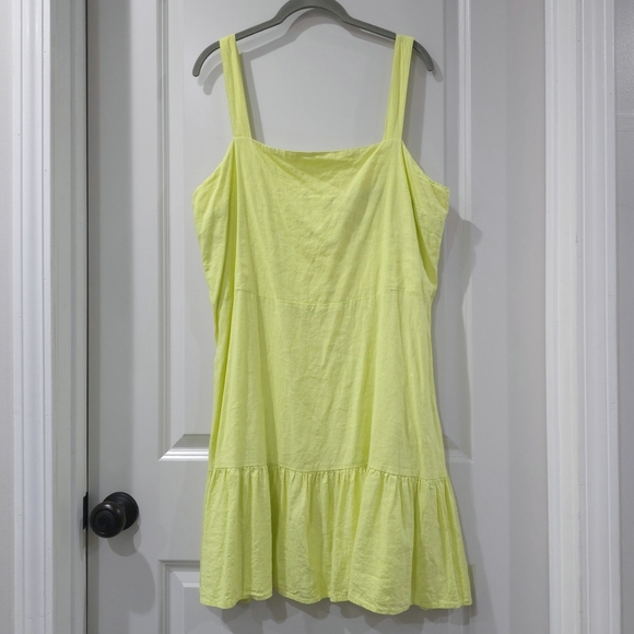 NEW YORK & COMPANY Linen Blend Strappy Lemon Yellow Mini Dress, Size XL - Picture 3 of 13